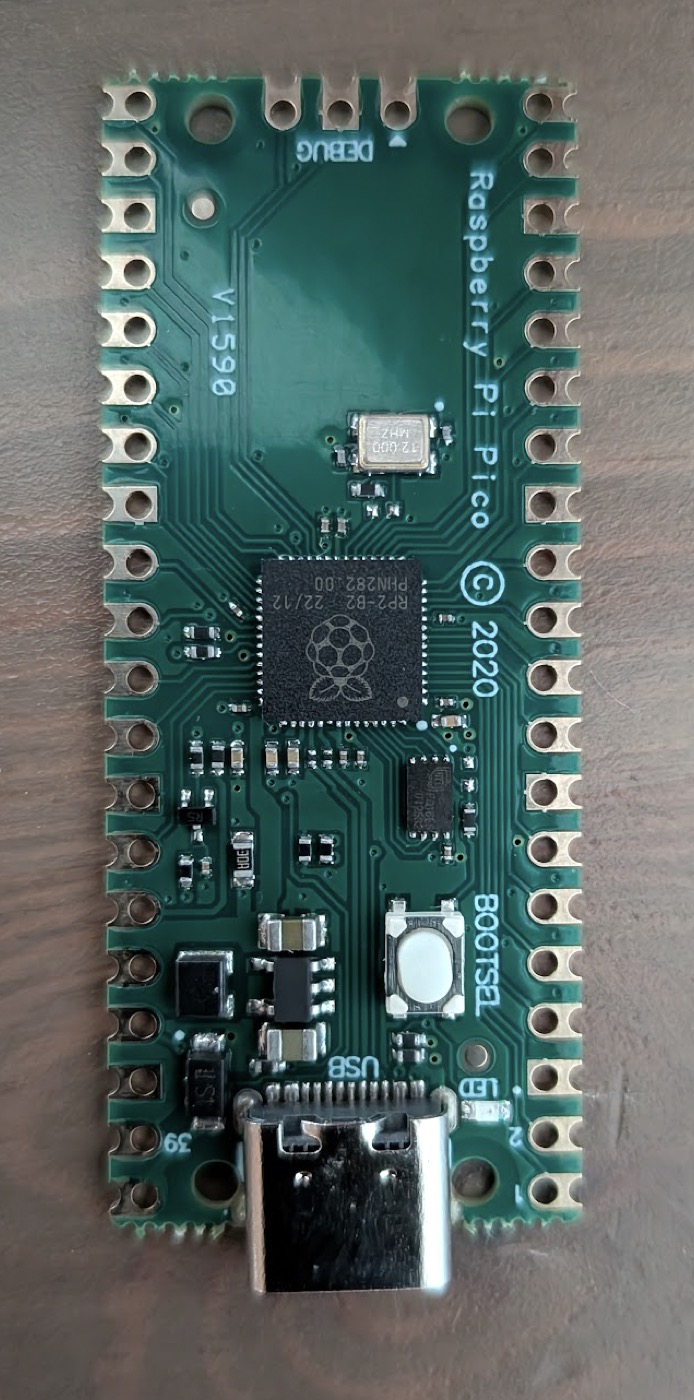 The Pico clone: USB-C, a BOOTSEL button, no RESET button